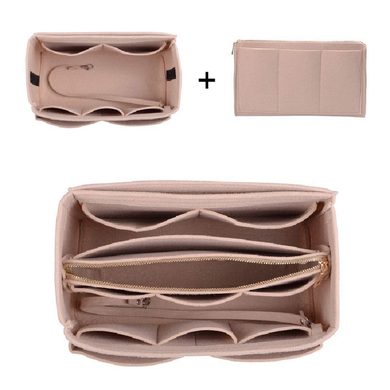ZTUJO Purse Organizer Insert, Felt Bag Organizer with Metal Zipper, Handbag & Tote Shaper, For Speedy Neverfull Tote, 7 Sizes(Slender Large, Beige) - Image 5